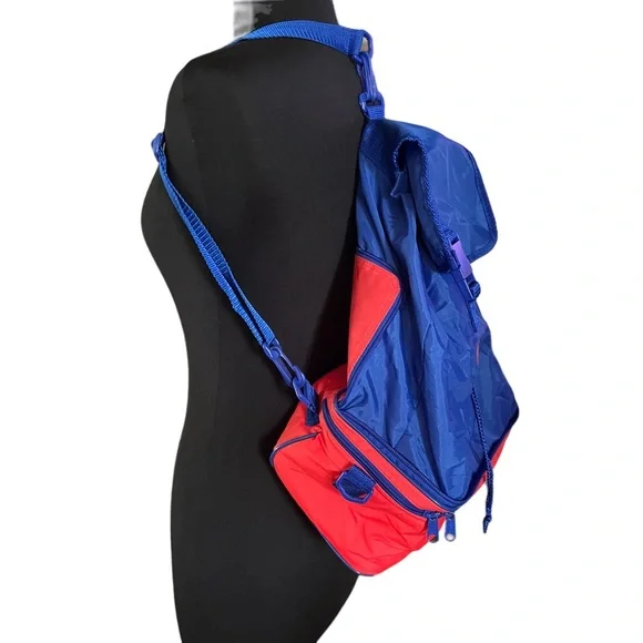 Vintage Igloo lunch bag convertible backpack crossbody insulated red blue - Picture 3 of 16